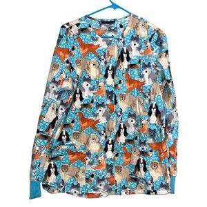 Dog Print Long Sleeve Shirt By Cherokee 100% Cotton Casual Relaxed Fit Size L